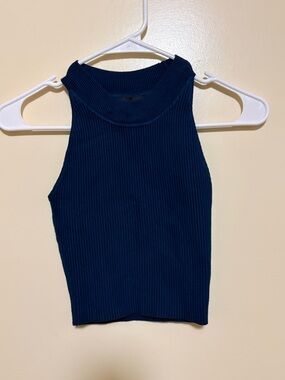 House of Harlow 1960 Ribbed Navy High-Neck Tank